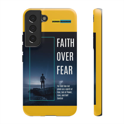 DOUBLE LAYER YELLOW PHONE CASE WITH CHRISTIAN QUOTE "FAITH OVER FEAR " - MADE FOR  IPHONE, SAMSUNG AND GOOGLE PIXEL MODELS