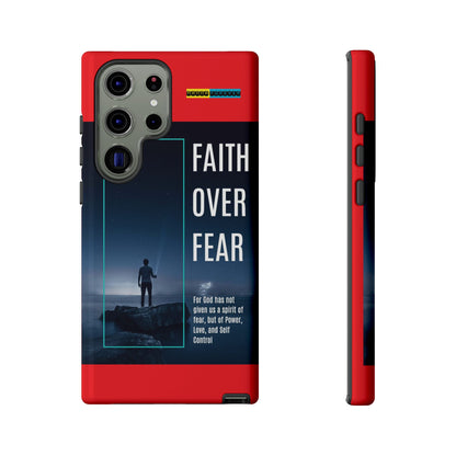 DOUBLE LAYER RED PHONE CASE WITH CHRISTIAN QUOTE "FAITH OVER FEAR " - MADE FOR  IPHONE, SAMSUNG AND GOOGLE PIXEL MODELS