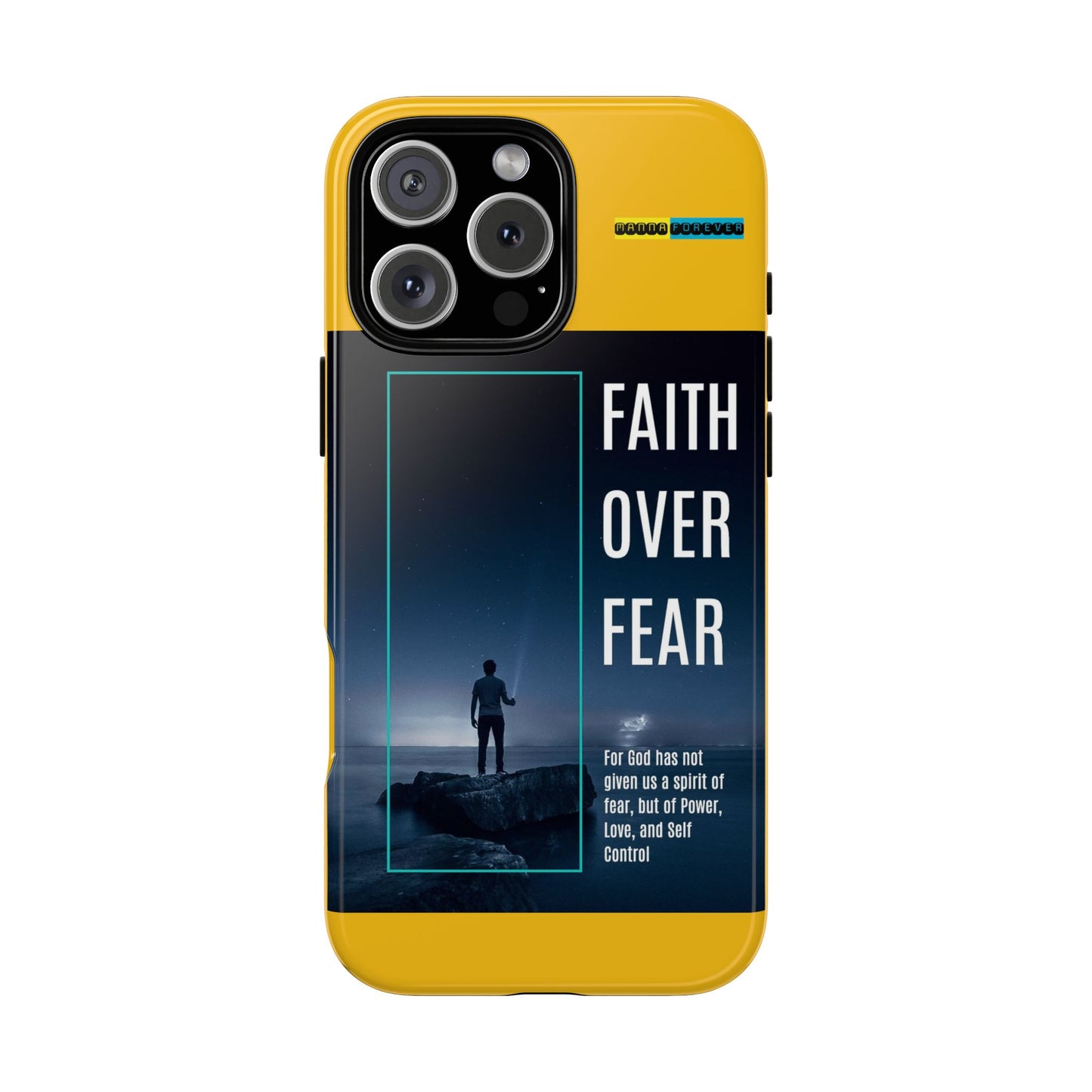 DOUBLE LAYER YELLOW PHONE CASE WITH CHRISTIAN QUOTE "FAITH OVER FEAR " - MADE FOR  IPHONE, SAMSUNG AND GOOGLE PIXEL MODELS