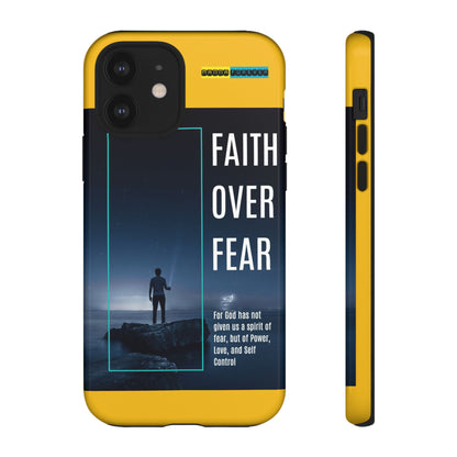 DOUBLE LAYER YELLOW PHONE CASE WITH CHRISTIAN QUOTE "FAITH OVER FEAR " - MADE FOR  IPHONE, SAMSUNG AND GOOGLE PIXEL MODELS