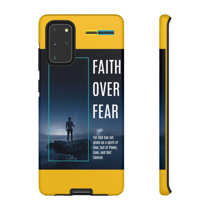 DOUBLE LAYER YELLOW PHONE CASE WITH CHRISTIAN QUOTE "FAITH OVER FEAR " - MADE FOR  IPHONE, SAMSUNG AND GOOGLE PIXEL MODELS