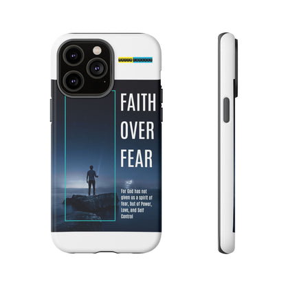 DOUBLE LAYER WHITE PHONE CASE WITH CHRISTIAN QUOTE "FAITH OVER FEAR " - MADE FOR  IPHONE, SAMSUNG AND GOOGLE PIXEL MODELS