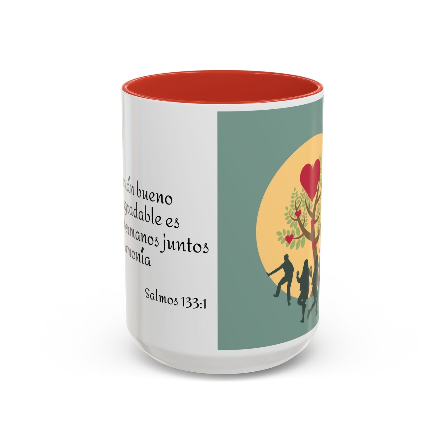 TAZA PARA CAFÉ DE CERÁMICA CON DOBLE TONALIDAD DECORATIVA CON CITA BÍBLICA SALMOS 133:1