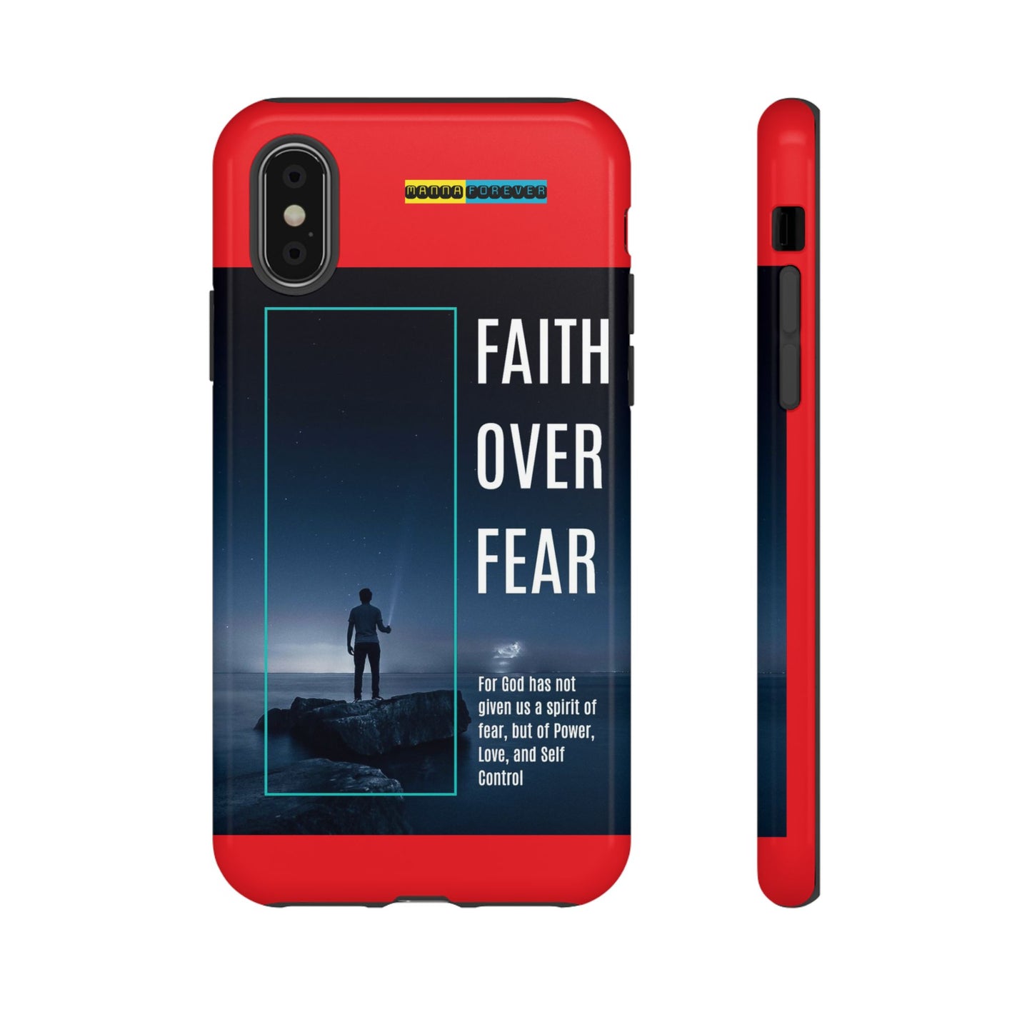 DOUBLE LAYER RED PHONE CASE WITH CHRISTIAN QUOTE "FAITH OVER FEAR " - MADE FOR  IPHONE, SAMSUNG AND GOOGLE PIXEL MODELS