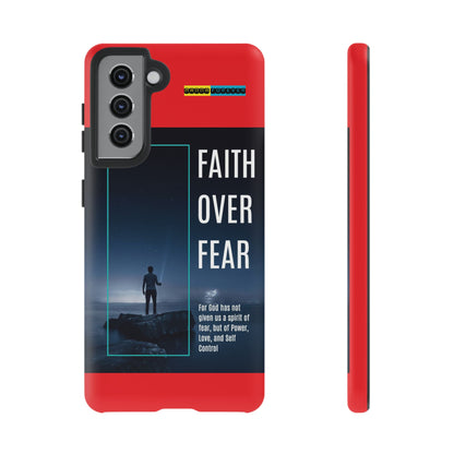 DOUBLE LAYER RED PHONE CASE WITH CHRISTIAN QUOTE "FAITH OVER FEAR " - MADE FOR  IPHONE, SAMSUNG AND GOOGLE PIXEL MODELS