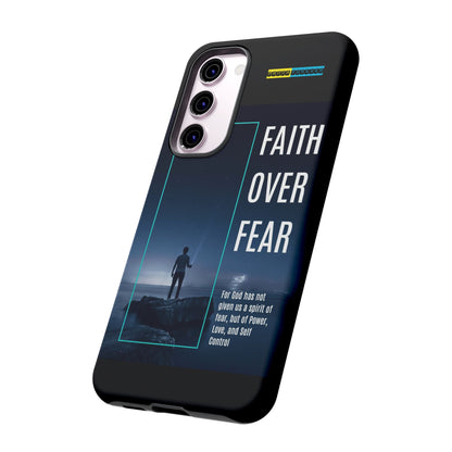 DOUBLE LAYER BLACK PHONE CASE WITH CHRISTIAN QUOTE "FAITH OVER FEAR " - MADE FOR  IPHONE, SAMSUNG AND GOOGLE PIXEL MODELS