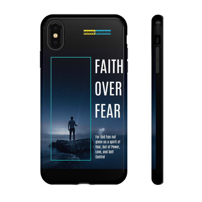 DOUBLE LAYER BLACK PHONE CASE WITH CHRISTIAN QUOTE "FAITH OVER FEAR " - MADE FOR  IPHONE, SAMSUNG AND GOOGLE PIXEL MODELS