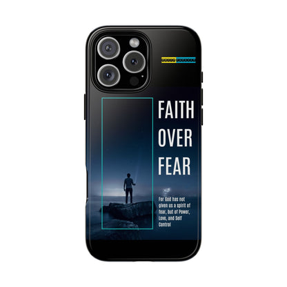 DOUBLE LAYER BLACK PHONE CASE WITH CHRISTIAN QUOTE "FAITH OVER FEAR " - MADE FOR  IPHONE, SAMSUNG AND GOOGLE PIXEL MODELS