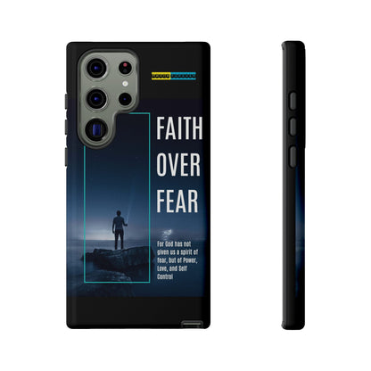 DOUBLE LAYER BLACK PHONE CASE WITH CHRISTIAN QUOTE "FAITH OVER FEAR " - MADE FOR  IPHONE, SAMSUNG AND GOOGLE PIXEL MODELS