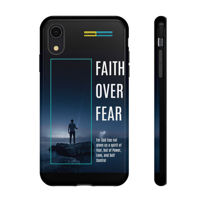 DOUBLE LAYER BLACK PHONE CASE WITH CHRISTIAN QUOTE "FAITH OVER FEAR " - MADE FOR  IPHONE, SAMSUNG AND GOOGLE PIXEL MODELS