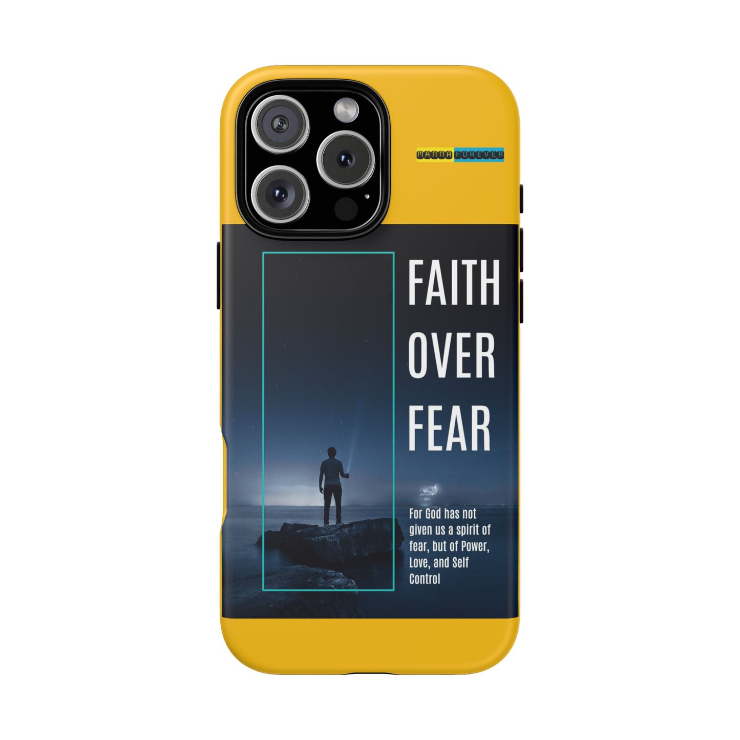 DOUBLE LAYER YELLOW PHONE CASE WITH CHRISTIAN QUOTE "FAITH OVER FEAR " - MADE FOR  IPHONE, SAMSUNG AND GOOGLE PIXEL MODELS