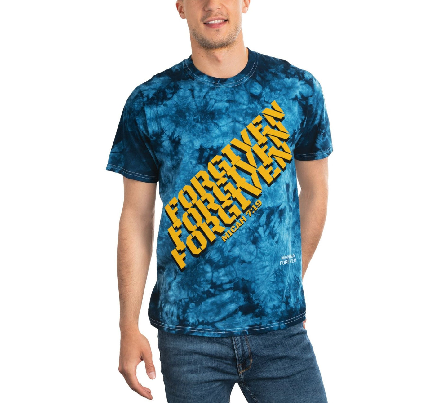 TIE-DYE UNISEX CREWNECK T-SHIRT FORGIVEN MICAH 7:19