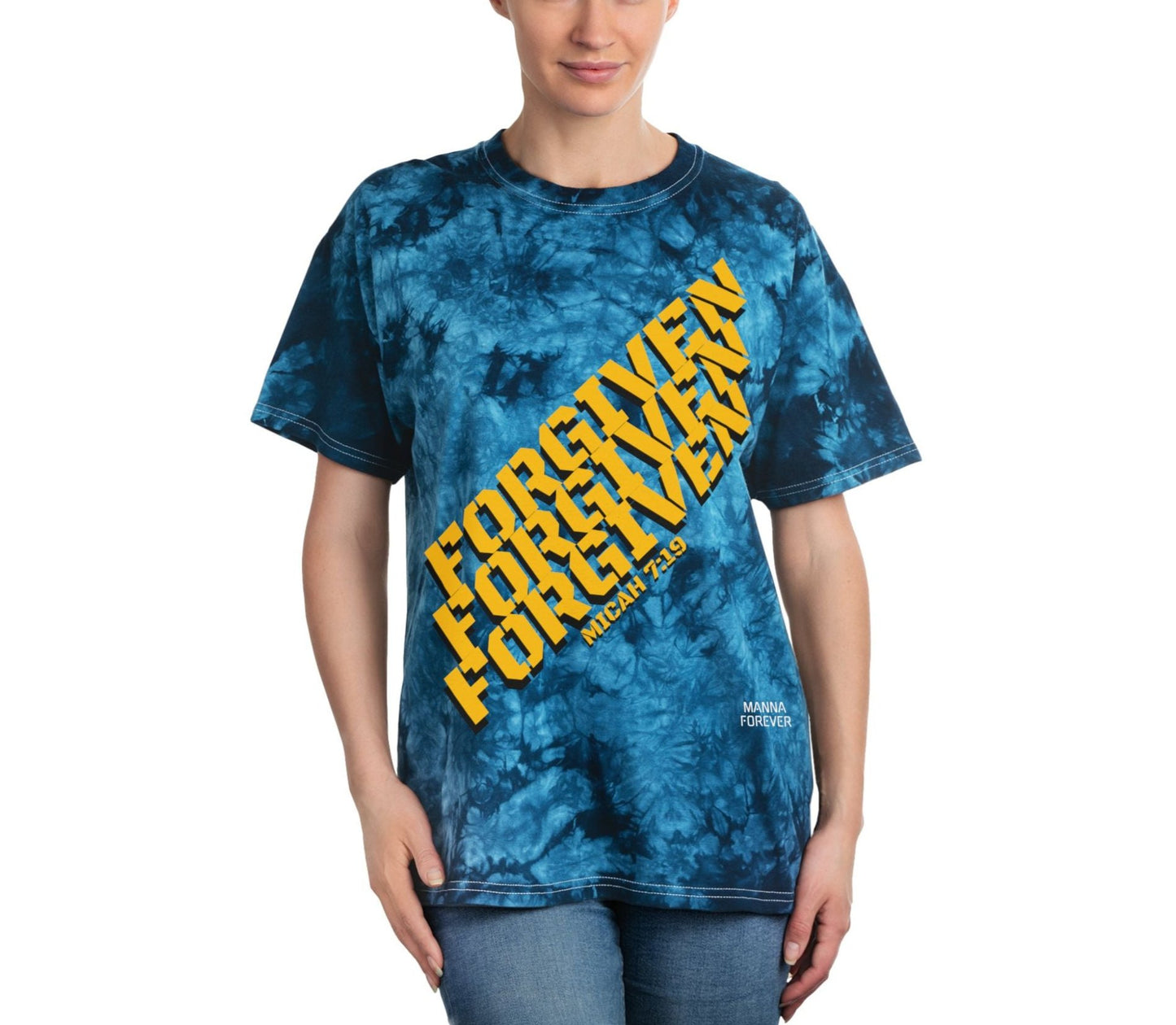 TIE-DYE UNISEX CREWNECK T-SHIRT FORGIVEN MICAH 7:19