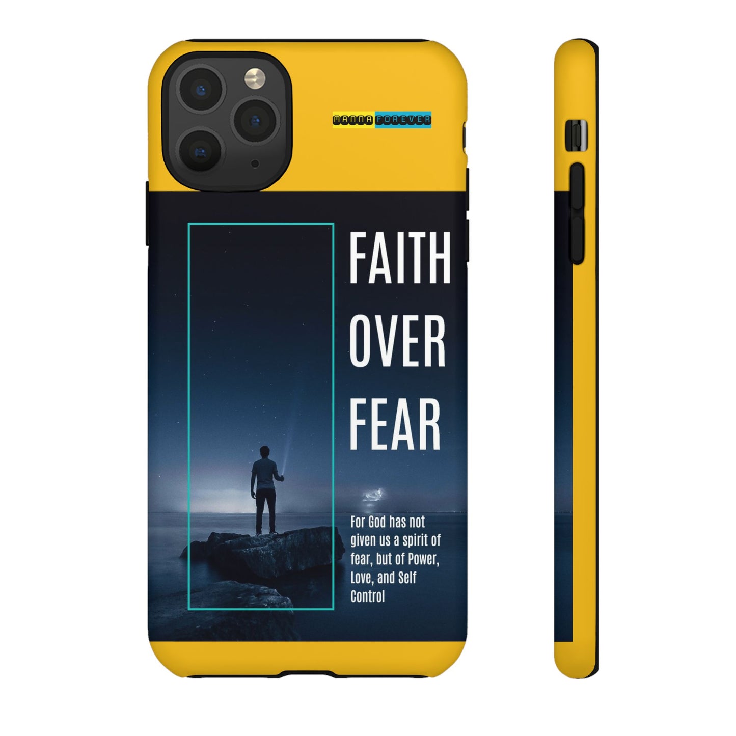 DOUBLE LAYER YELLOW PHONE CASE WITH CHRISTIAN QUOTE "FAITH OVER FEAR " - MADE FOR  IPHONE, SAMSUNG AND GOOGLE PIXEL MODELS