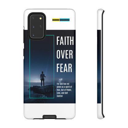 DOUBLE LAYER WHITE PHONE CASE WITH CHRISTIAN QUOTE "FAITH OVER FEAR " - MADE FOR  IPHONE, SAMSUNG AND GOOGLE PIXEL MODELS