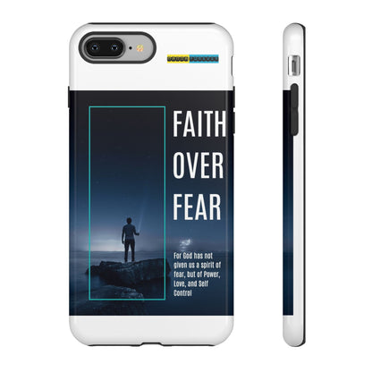 DOUBLE LAYER WHITE PHONE CASE WITH CHRISTIAN QUOTE "FAITH OVER FEAR " - MADE FOR  IPHONE, SAMSUNG AND GOOGLE PIXEL MODELS