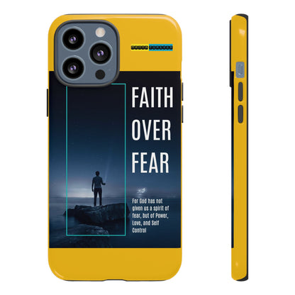 DOUBLE LAYER YELLOW PHONE CASE WITH CHRISTIAN QUOTE "FAITH OVER FEAR " - MADE FOR  IPHONE, SAMSUNG AND GOOGLE PIXEL MODELS