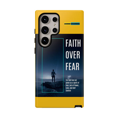 DOUBLE LAYER YELLOW PHONE CASE WITH CHRISTIAN QUOTE "FAITH OVER FEAR " - MADE FOR  IPHONE, SAMSUNG AND GOOGLE PIXEL MODELS