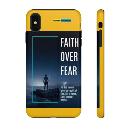 DOUBLE LAYER YELLOW PHONE CASE WITH CHRISTIAN QUOTE "FAITH OVER FEAR " - MADE FOR  IPHONE, SAMSUNG AND GOOGLE PIXEL MODELS