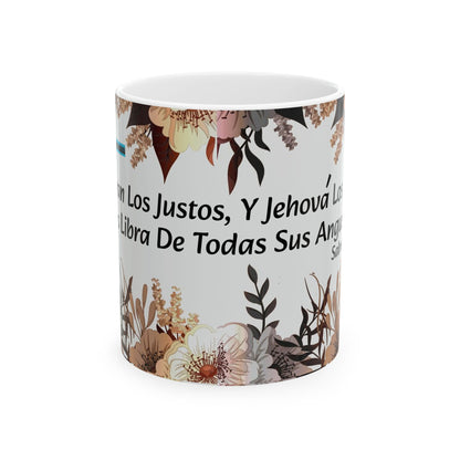 TAZA DE CERÁMICA DURABLE 11 oz Y 15 oz CON CITA BÍBLICA SALMOS 34:17