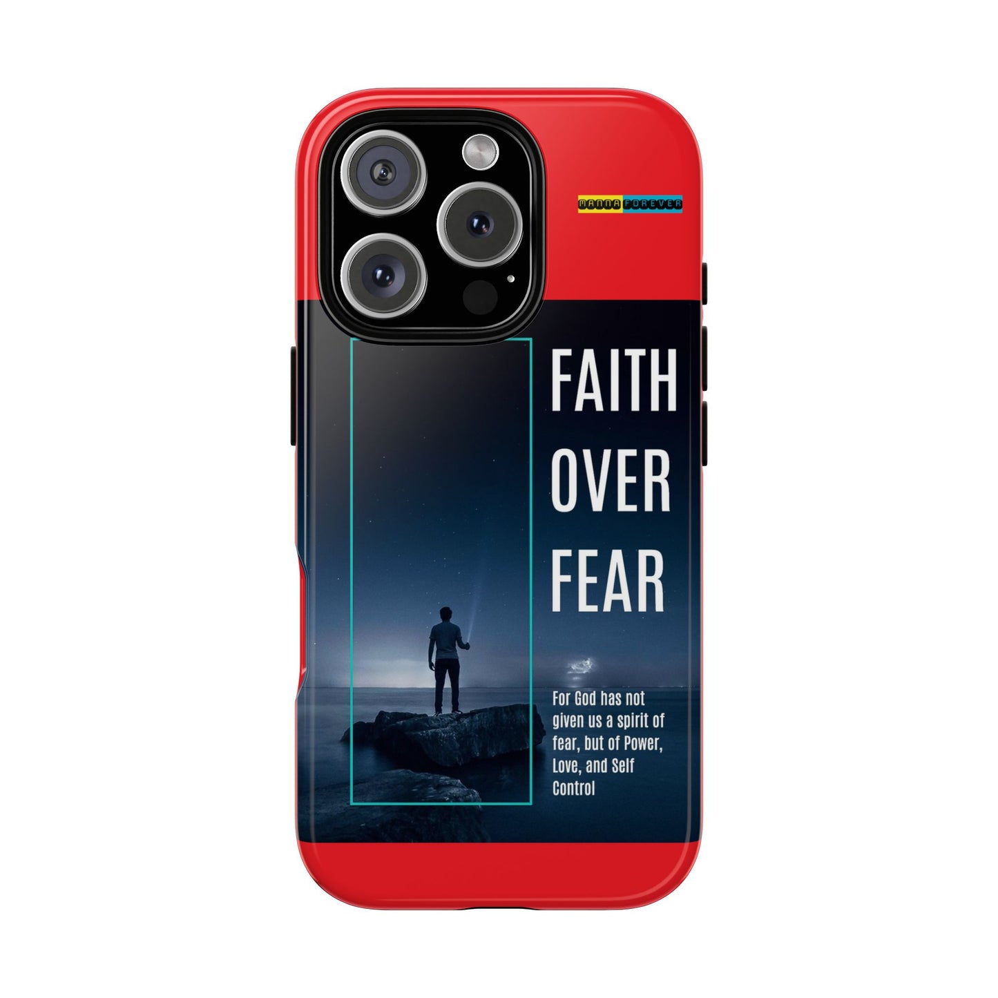 DOUBLE LAYER RED PHONE CASE WITH CHRISTIAN QUOTE "FAITH OVER FEAR " - MADE FOR  IPHONE, SAMSUNG AND GOOGLE PIXEL MODELS