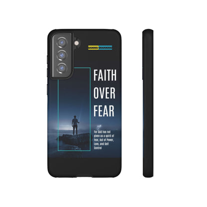 DOUBLE LAYER BLACK PHONE CASE WITH CHRISTIAN QUOTE "FAITH OVER FEAR " - MADE FOR  IPHONE, SAMSUNG AND GOOGLE PIXEL MODELS