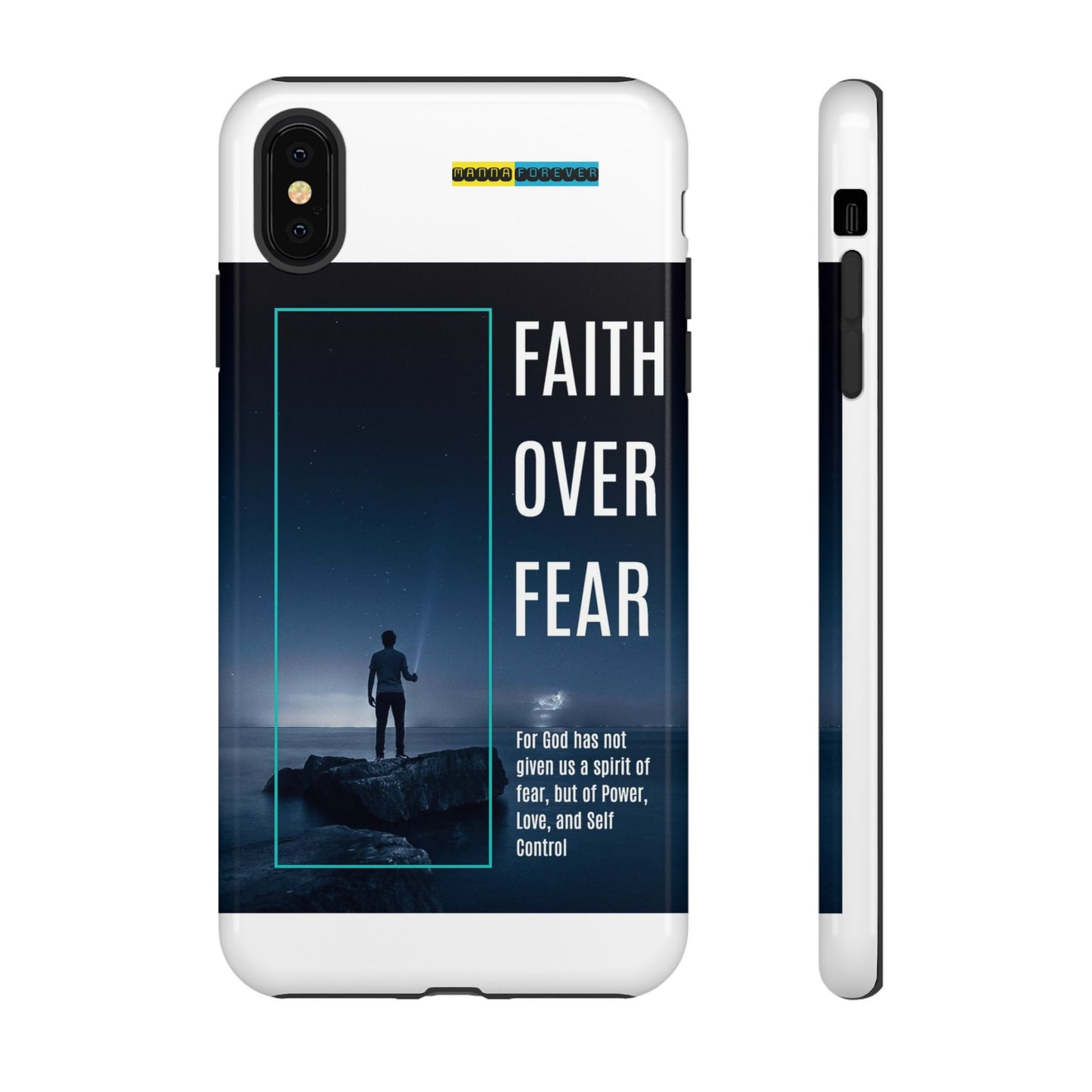 DOUBLE LAYER WHITE PHONE CASE WITH CHRISTIAN QUOTE "FAITH OVER FEAR " - MADE FOR  IPHONE, SAMSUNG AND GOOGLE PIXEL MODELS