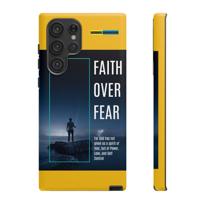 DOUBLE LAYER YELLOW PHONE CASE WITH CHRISTIAN QUOTE "FAITH OVER FEAR " - MADE FOR  IPHONE, SAMSUNG AND GOOGLE PIXEL MODELS