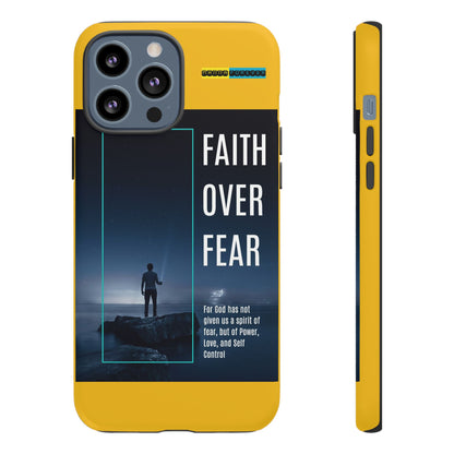 DOUBLE LAYER YELLOW PHONE CASE WITH CHRISTIAN QUOTE "FAITH OVER FEAR " - MADE FOR  IPHONE, SAMSUNG AND GOOGLE PIXEL MODELS