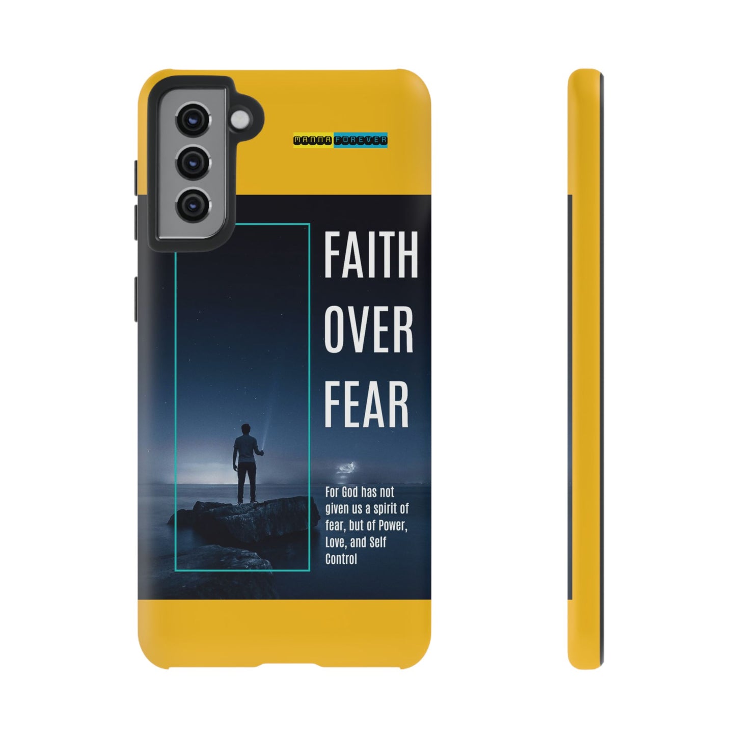 DOUBLE LAYER YELLOW PHONE CASE WITH CHRISTIAN QUOTE "FAITH OVER FEAR " - MADE FOR  IPHONE, SAMSUNG AND GOOGLE PIXEL MODELS