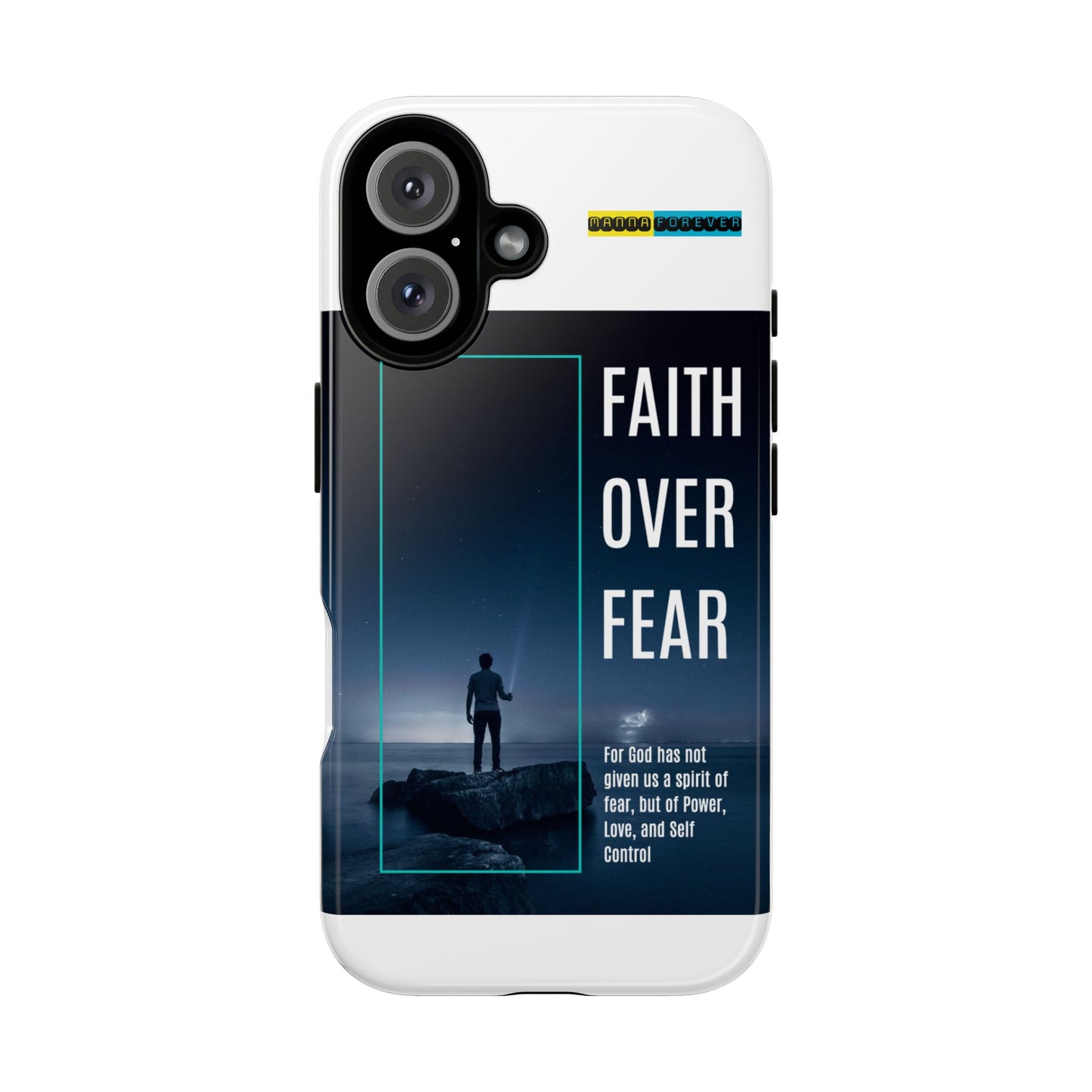 DOUBLE LAYER WHITE PHONE CASE WITH CHRISTIAN QUOTE "FAITH OVER FEAR " - MADE FOR  IPHONE, SAMSUNG AND GOOGLE PIXEL MODELS