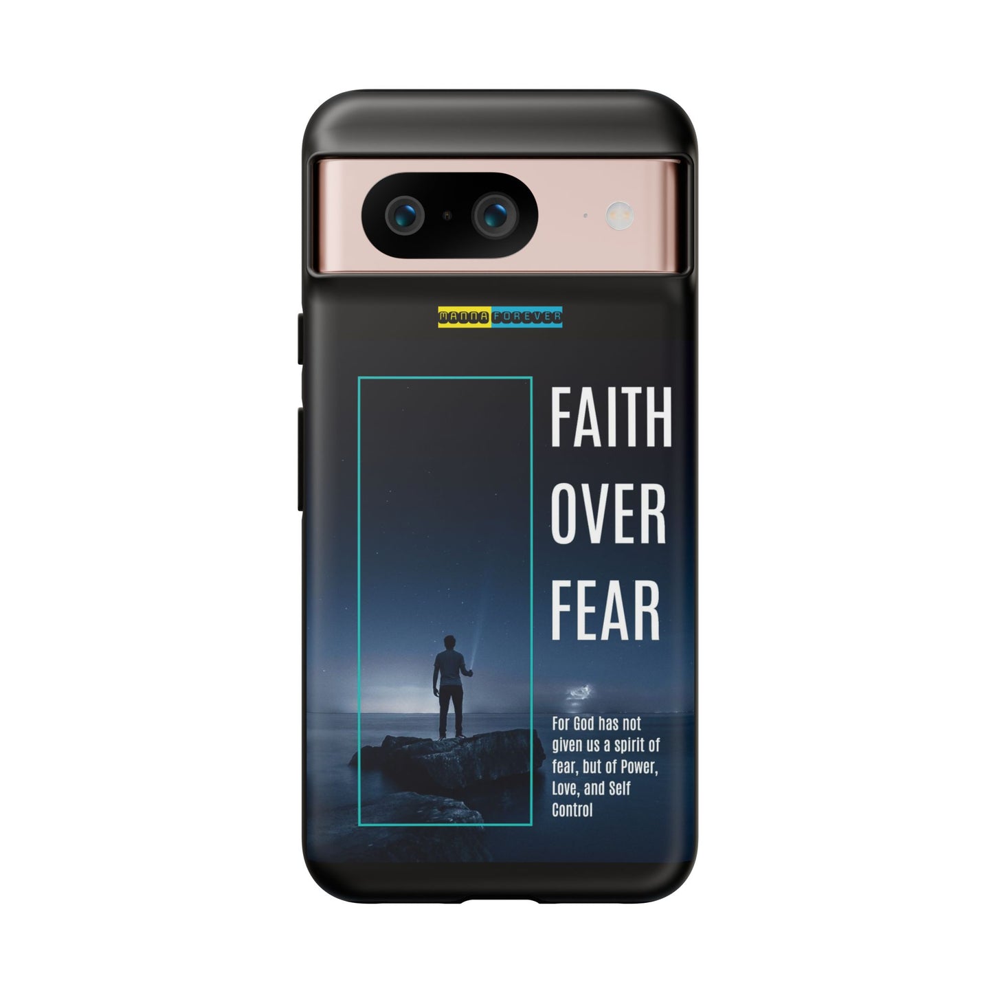 DOUBLE LAYER BLACK PHONE CASE WITH CHRISTIAN QUOTE "FAITH OVER FEAR " - MADE FOR  IPHONE, SAMSUNG AND GOOGLE PIXEL MODELS