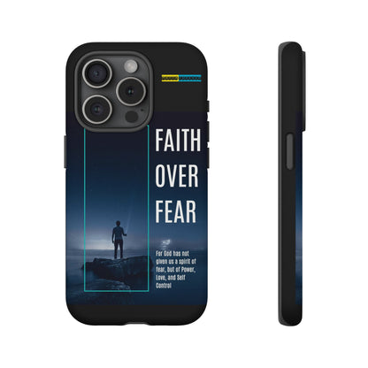 DOUBLE LAYER BLACK PHONE CASE WITH CHRISTIAN QUOTE "FAITH OVER FEAR " - MADE FOR  IPHONE, SAMSUNG AND GOOGLE PIXEL MODELS