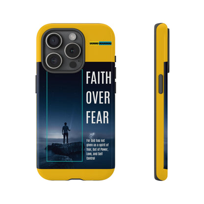 DOUBLE LAYER YELLOW PHONE CASE WITH CHRISTIAN QUOTE "FAITH OVER FEAR " - MADE FOR  IPHONE, SAMSUNG AND GOOGLE PIXEL MODELS