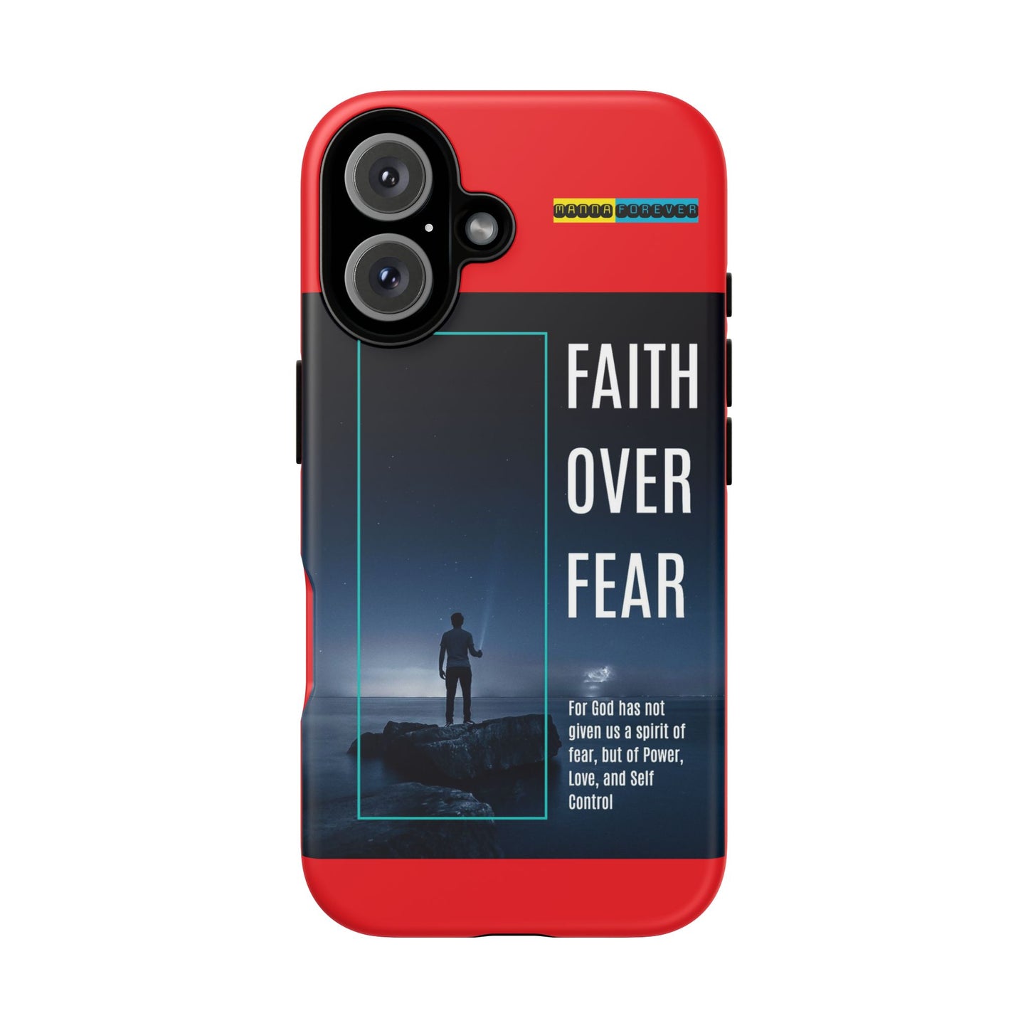 DOUBLE LAYER RED PHONE CASE WITH CHRISTIAN QUOTE "FAITH OVER FEAR " - MADE FOR  IPHONE, SAMSUNG AND GOOGLE PIXEL MODELS