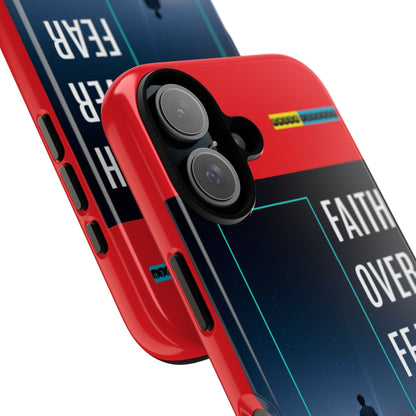 DOUBLE LAYER RED PHONE CASE WITH CHRISTIAN QUOTE "FAITH OVER FEAR " - MADE FOR  IPHONE, SAMSUNG AND GOOGLE PIXEL MODELS