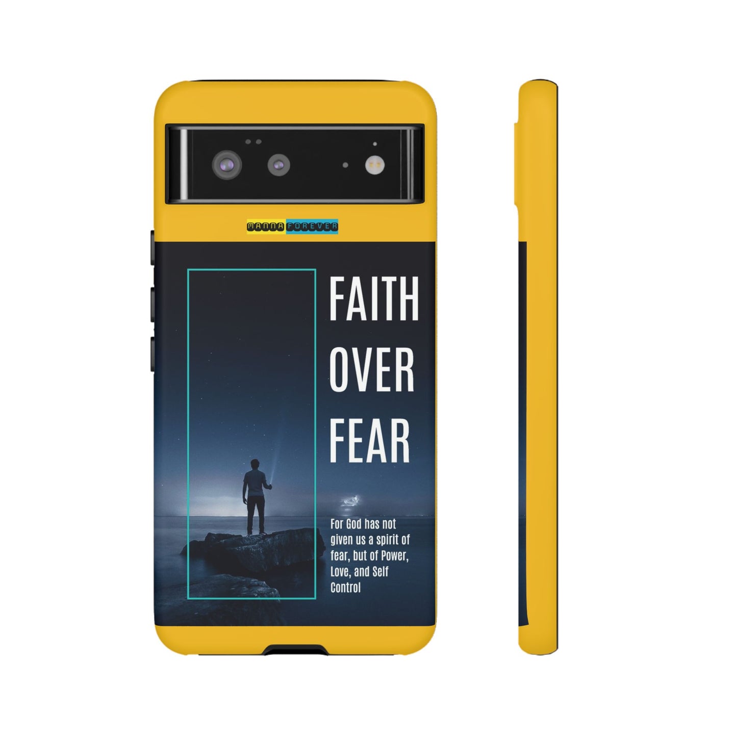 DOUBLE LAYER YELLOW PHONE CASE WITH CHRISTIAN QUOTE "FAITH OVER FEAR " - MADE FOR  IPHONE, SAMSUNG AND GOOGLE PIXEL MODELS