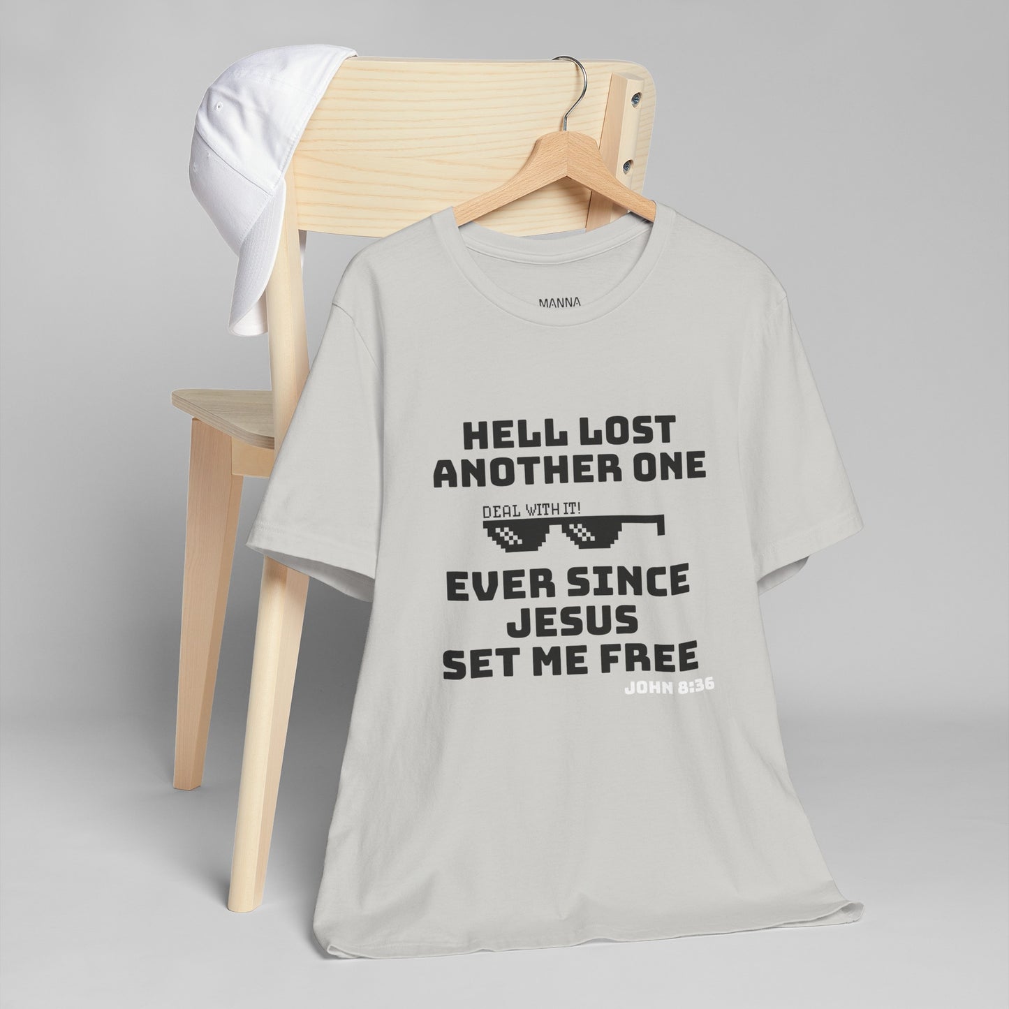 UNISEX CREWNECK JERSEY T-SHIRT HELL LOST ANOTHER ONE JOHN 8:36