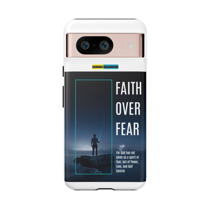 DOUBLE LAYER WHITE PHONE CASE WITH CHRISTIAN QUOTE "FAITH OVER FEAR " - MADE FOR  IPHONE, SAMSUNG AND GOOGLE PIXEL MODELS