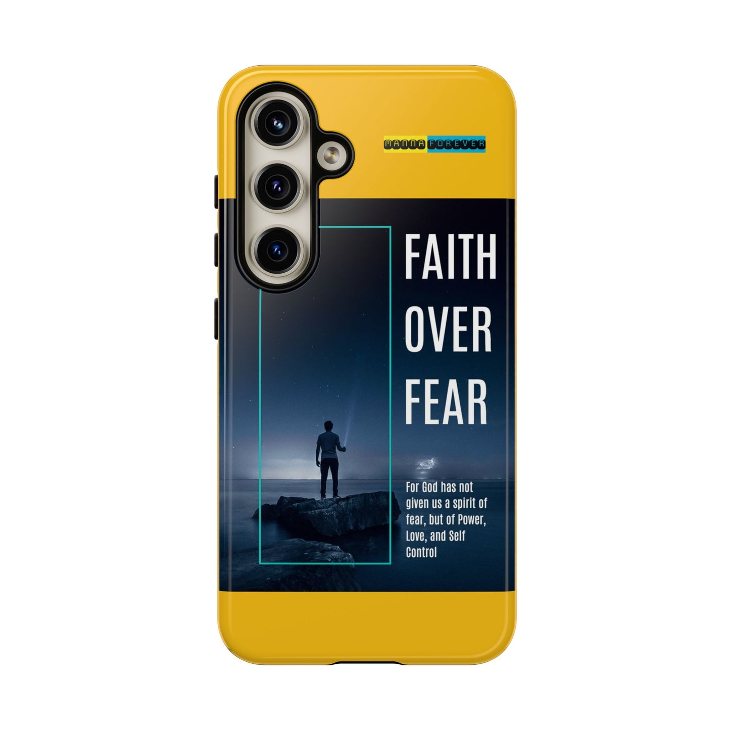 DOUBLE LAYER YELLOW PHONE CASE WITH CHRISTIAN QUOTE "FAITH OVER FEAR " - MADE FOR  IPHONE, SAMSUNG AND GOOGLE PIXEL MODELS