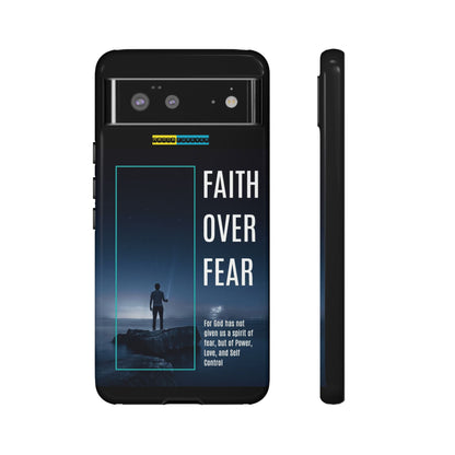 DOUBLE LAYER BLACK PHONE CASE WITH CHRISTIAN QUOTE "FAITH OVER FEAR " - MADE FOR  IPHONE, SAMSUNG AND GOOGLE PIXEL MODELS