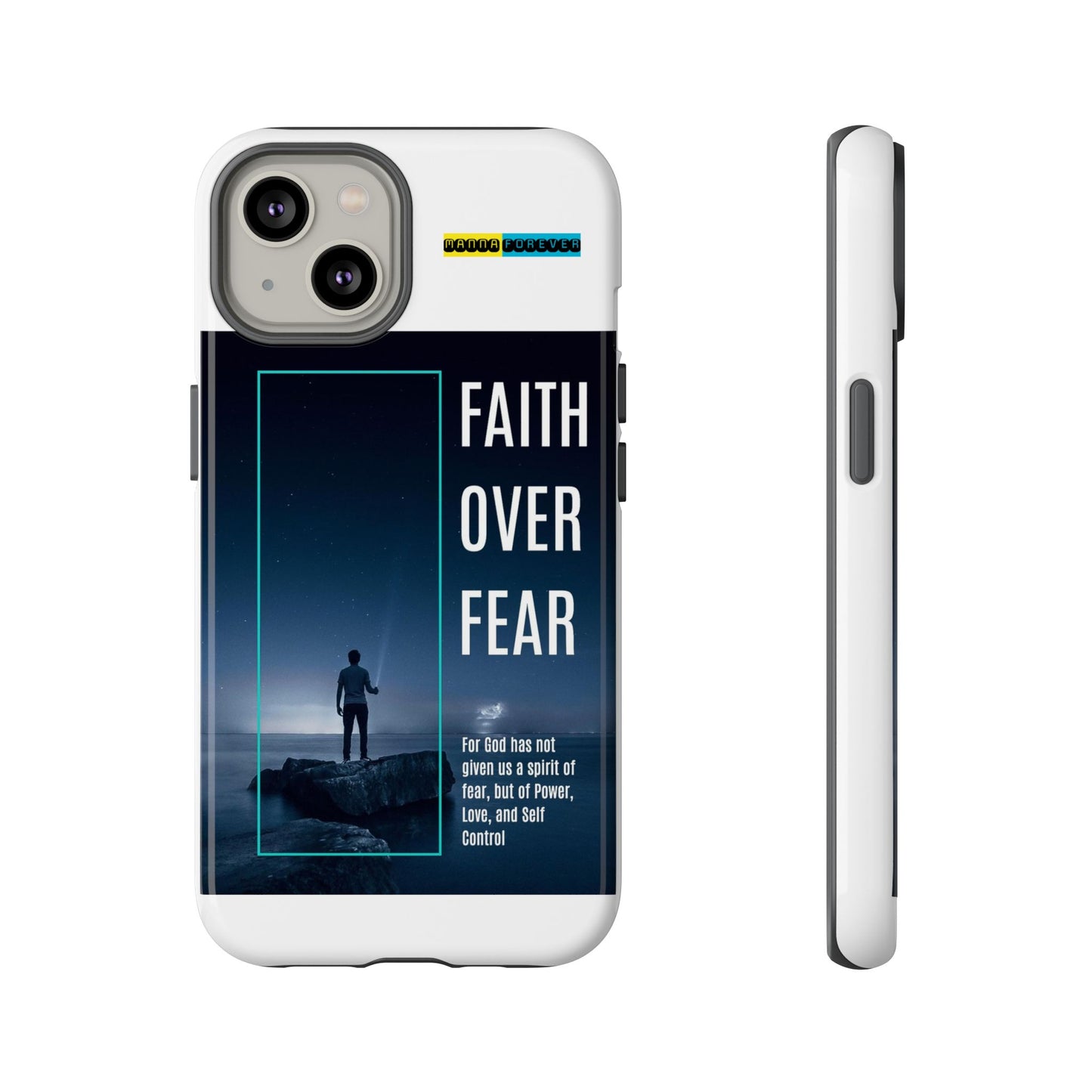 DOUBLE LAYER WHITE PHONE CASE WITH CHRISTIAN QUOTE "FAITH OVER FEAR " - MADE FOR  IPHONE, SAMSUNG AND GOOGLE PIXEL MODELS