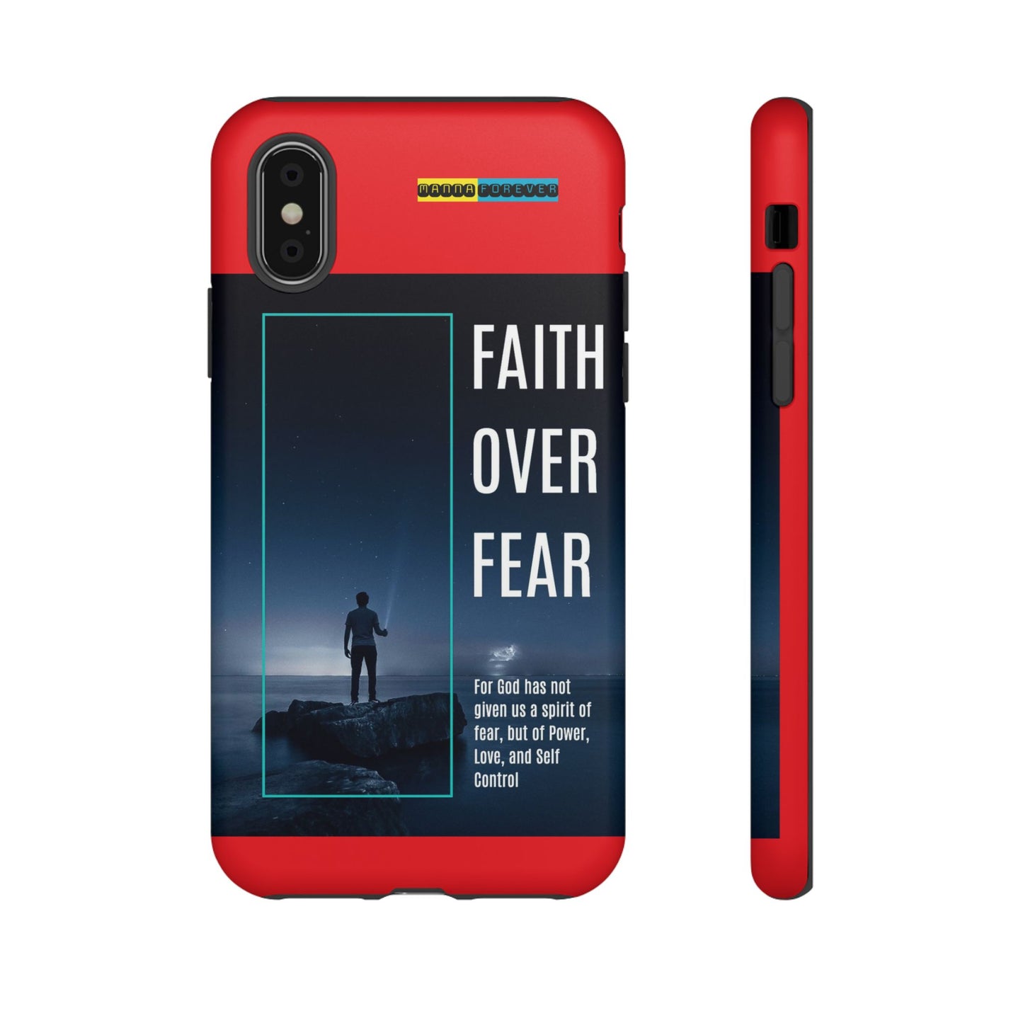 DOUBLE LAYER RED PHONE CASE WITH CHRISTIAN QUOTE "FAITH OVER FEAR " - MADE FOR  IPHONE, SAMSUNG AND GOOGLE PIXEL MODELS