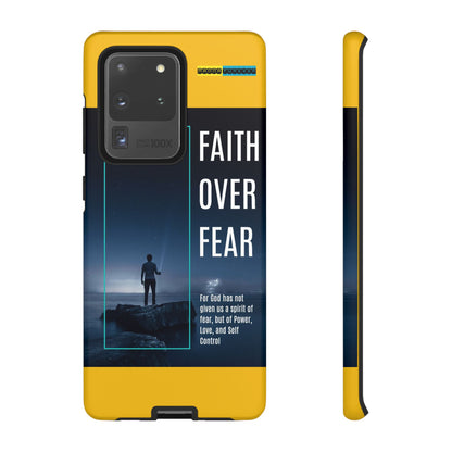 DOUBLE LAYER YELLOW PHONE CASE WITH CHRISTIAN QUOTE "FAITH OVER FEAR " - MADE FOR  IPHONE, SAMSUNG AND GOOGLE PIXEL MODELS