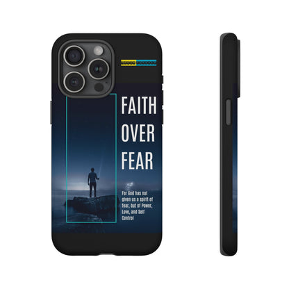 DOUBLE LAYER BLACK PHONE CASE WITH CHRISTIAN QUOTE "FAITH OVER FEAR " - MADE FOR  IPHONE, SAMSUNG AND GOOGLE PIXEL MODELS