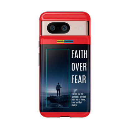 DOUBLE LAYER RED PHONE CASE WITH CHRISTIAN QUOTE "FAITH OVER FEAR " - MADE FOR  IPHONE, SAMSUNG AND GOOGLE PIXEL MODELS