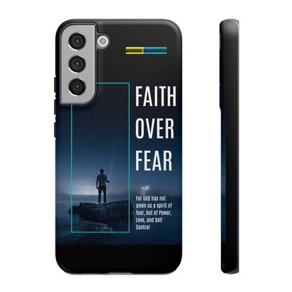 DOUBLE LAYER BLACK PHONE CASE WITH CHRISTIAN QUOTE "FAITH OVER FEAR " - MADE FOR  IPHONE, SAMSUNG AND GOOGLE PIXEL MODELS