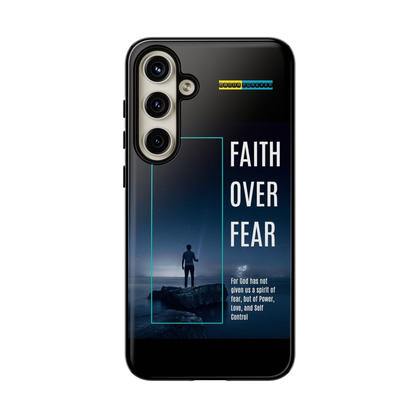 DOUBLE LAYER BLACK PHONE CASE WITH CHRISTIAN QUOTE "FAITH OVER FEAR " - MADE FOR  IPHONE, SAMSUNG AND GOOGLE PIXEL MODELS