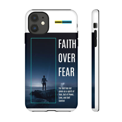 DOUBLE LAYER WHITE PHONE CASE WITH CHRISTIAN QUOTE "FAITH OVER FEAR " - MADE FOR  IPHONE, SAMSUNG AND GOOGLE PIXEL MODELS