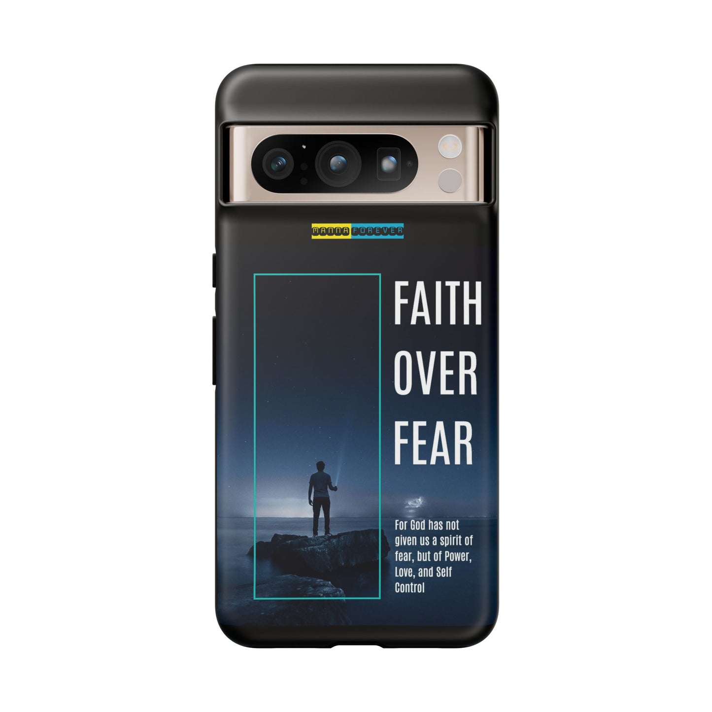 DOUBLE LAYER BLACK PHONE CASE WITH CHRISTIAN QUOTE "FAITH OVER FEAR " - MADE FOR  IPHONE, SAMSUNG AND GOOGLE PIXEL MODELS